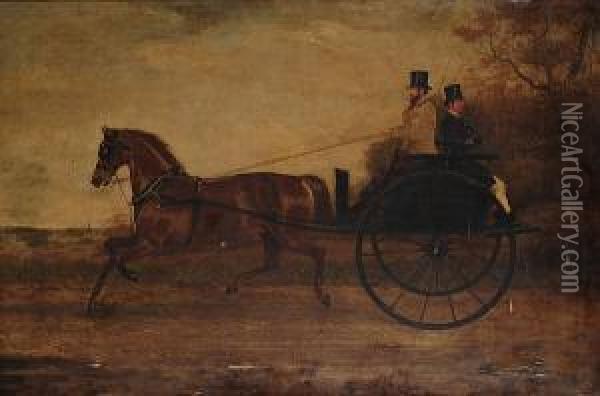 Horse And Gig On A Country Road Oil Painting - George Henry Laporte