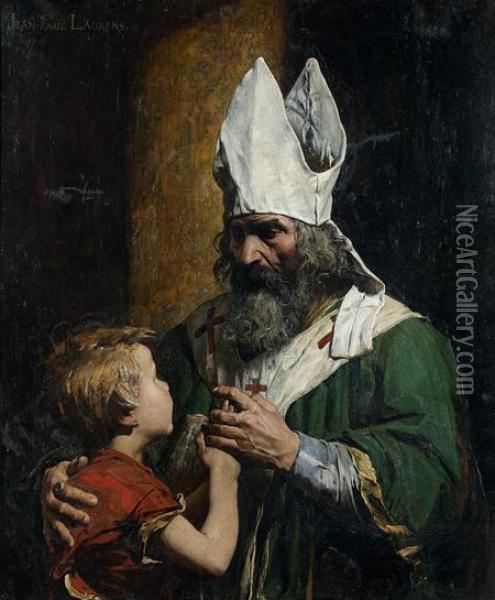 Un Eveque Benissant Un Enfant Oil Painting - Jean-Paul Laurens