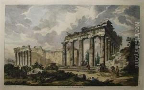 Vue Du Temple De Thesee A Athene (temple Of Theseus In Athens) Oil Painting - Jules Le Roy