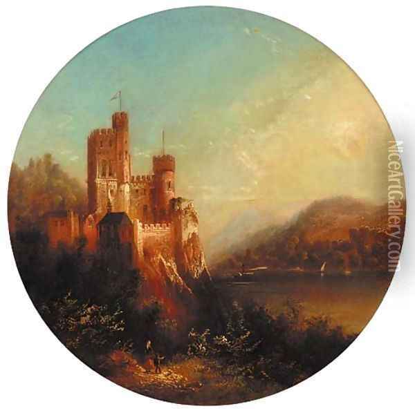 A castle on the shore of a lake; and A ruin on the shore of a lake Oil Painting - Thomas Creswick
