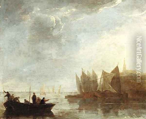 Fishermen on the river Scheldt, a view of Dordrecht beyond Oil Painting - Aelbert Cuyp