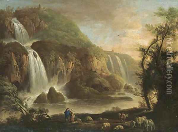 View Of The Falls At Tivoli And The Villa Of Maecanas Beyond Oil Painting - Robert Carver