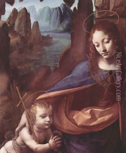 Madonna of the Rocks (detail) Oil Painting - Leonardo Da Vinci