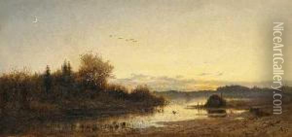 Abend Im Moor Oil Painting - Adolf Heinrich Lier
