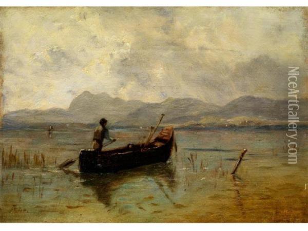 Fischer Im Boot Am Chiemseeufer Oil Painting - Adolf Heinrich Lier