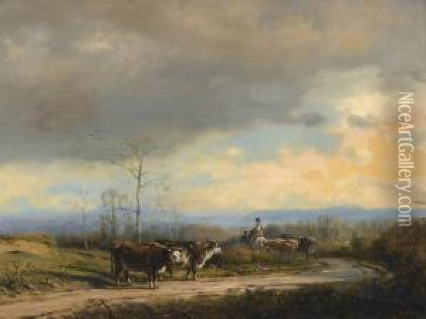 Landschaft Mit Kuhen Und Hirten Oil Painting - Adolf Heinrich Lier