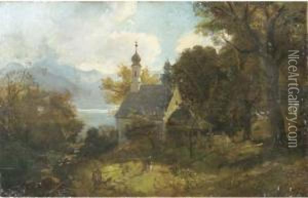 A Chapel On A Wooded Hillside Oil Painting - Adolf Heinrich Lier