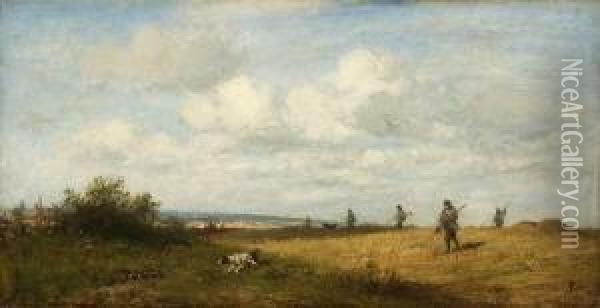 Huhnerjagd. Oil Painting - Adolf Heinrich Lier