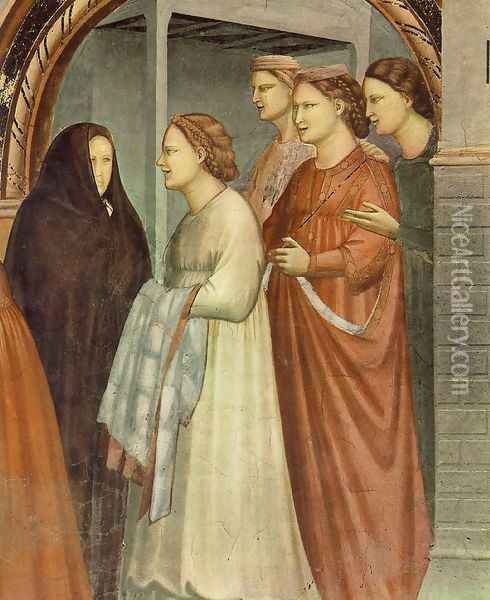No. 6 Scenes from the Life of Joachim- 6. Meeting at the Golden Gate (detail 1) 1304 Oil Painting - Giotto Di Bondone