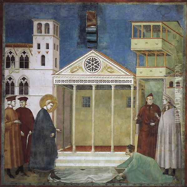 Legend of St Francis- 1. Homage of a Simple Man 1300 Oil Painting - Giotto Di Bondone