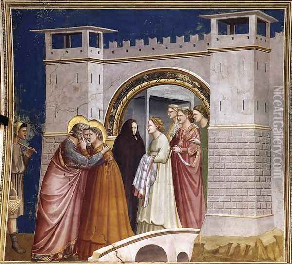 No. 6 Scenes from the Life of Joachim- 6. Meeting at the Golden Gate 1304-06 Oil Painting - Giotto Di Bondone
