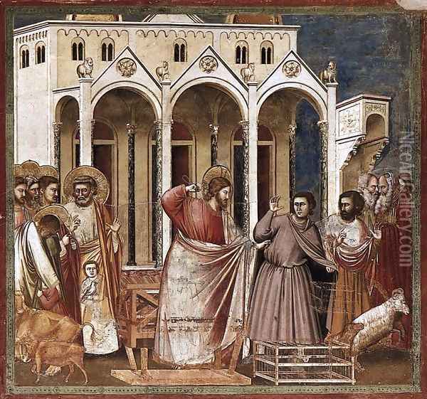 No. 27 Scenes from the Life of Christ 11. Expulsion of the Money-changers from Oil Painting - Giotto Di Bondone
