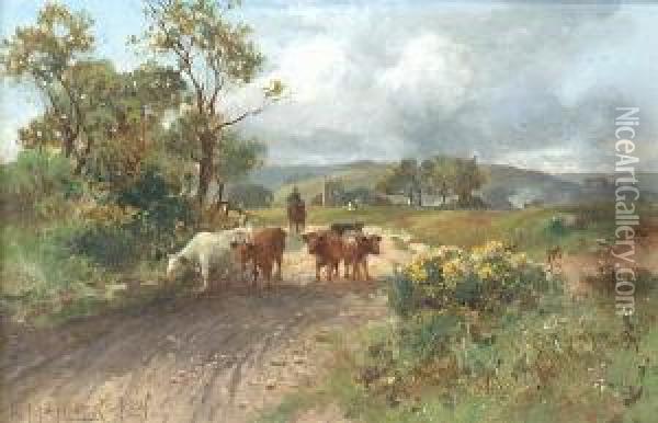 Cattle Along A Drove Road Oil Painting - William Manners