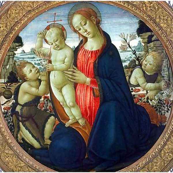 Madonna and Child with Infant, St. John the Baptist and Attending Angel Oil Painting - Jacopo Del Sellaio