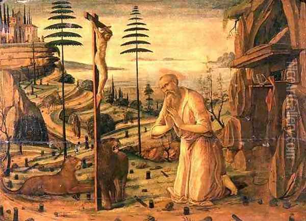 St. Jerome at Prayer, 1483 Oil Painting - Jacopo Del Sellaio