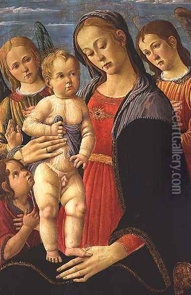 Madonna and Child with the Infant Saint John the Baptist and Angels Oil Painting - Jacopo Del Sellaio