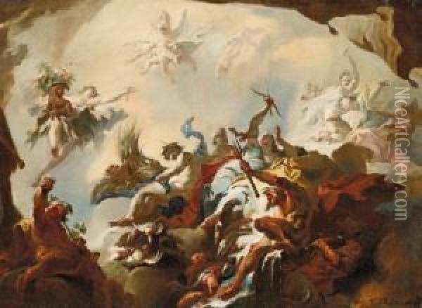 Allegorische Undmythologische Darstellung Mit Diana Und Poseidon Oil Painting - Franz Anton Maulbertsch