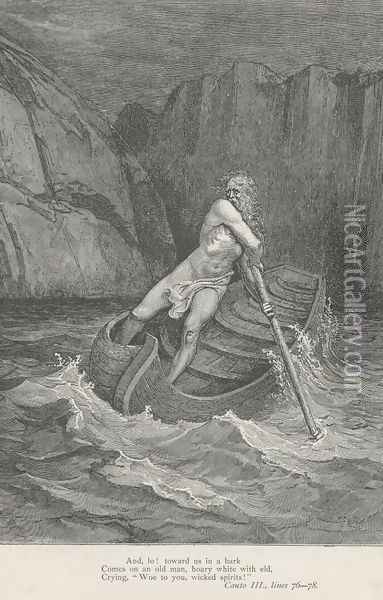 Comes on an old man, hoary white with eld, (Canto III., line 77) Oil Painting - Gustave Dore