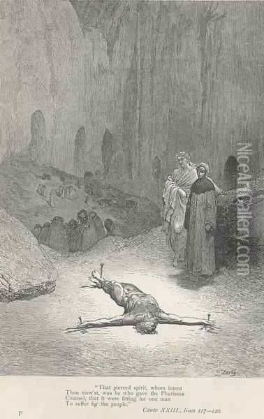 he who gave the Pharisees Counsel, (Canto XXIII., lines 118-119) Oil Painting - Gustave Dore