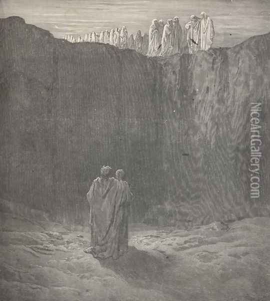 spirits, that toward us mov'd their steps, (Canto III., line 60) Oil Painting - Gustave Dore