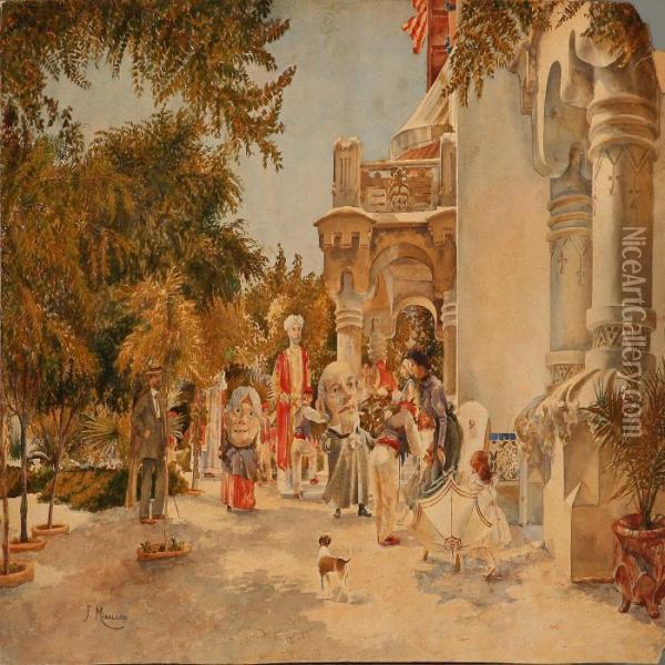 National Festival Carneval Near A House Oil Painting - Francisco Miralles Galup