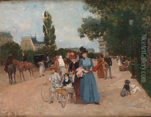 Paris: Un Dia En La Avenue Foch Oil Painting - Francisco Miralles Galup