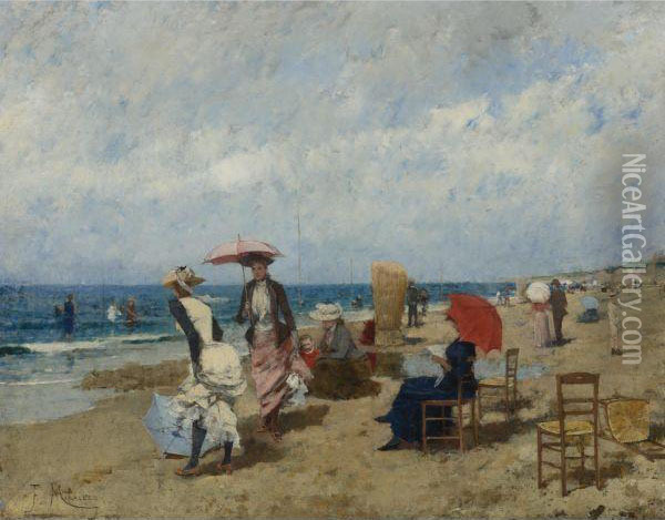 Summer On The Beach Oil Painting - Francisco Miralles Galup