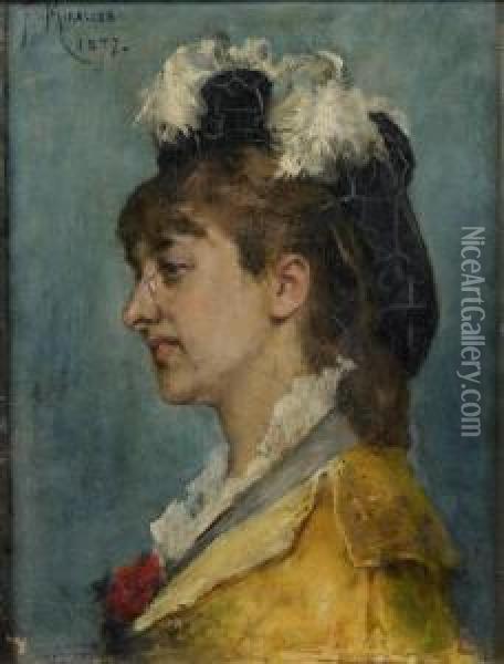 Portrait De Femme De Profil Oil Painting - Francisco Miralles Galup