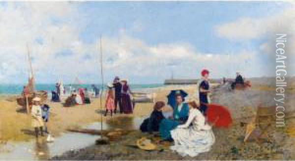 Tarde En La Playa (an Afternoon On The Beach) Oil Painting - Francisco Miralles Galup
