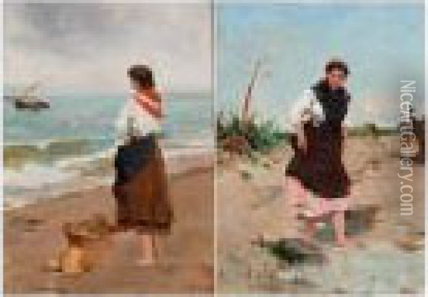 Fisherwomen Oil Painting - Francisco Miralles Galup