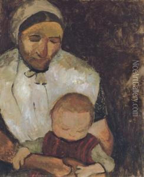Sitzende Bauerin Mit Kind Auf Dem Schoss Oil Painting - Paula Modersohn-Becker