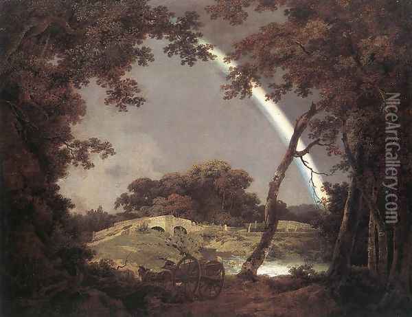 Landscape with Rainbow c. 1795 Oil Painting - Josepf Wright Of Derby