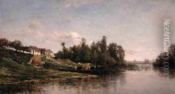 River Scene, 1859 Oil Painting - Charles-Francois Daubigny