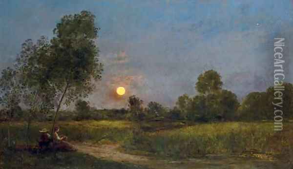 Lever de lune (Moonrise) Oil Painting - Charles-Francois Daubigny