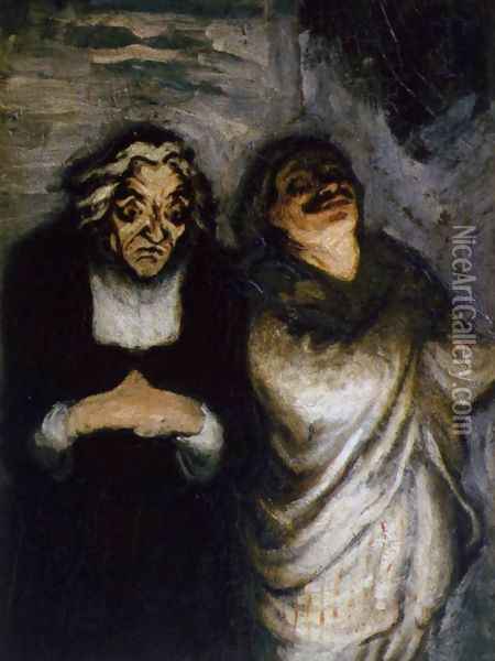 Scene from a Comedy 1858-62 Oil Painting - Honore Daumier