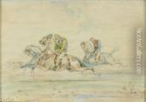 Jockey A La Casaque Jaune Aquarelle Sur Papier, Monogrammee En Bas A Gauche Oil Painting - Gustave Moreau