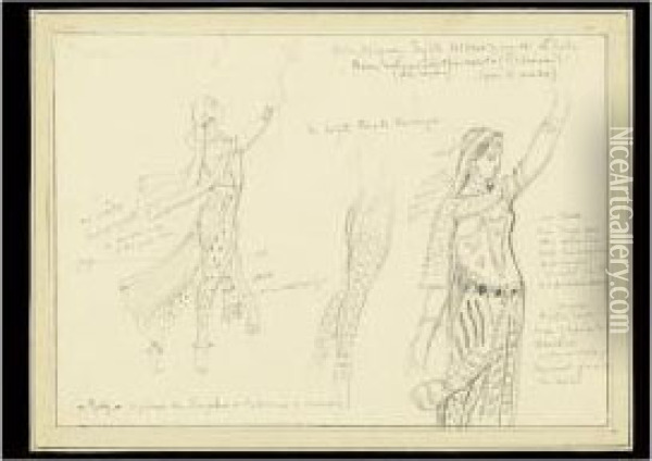 Projets De Costume Pour L'opera De Sapho Oil Painting - Gustave Moreau
