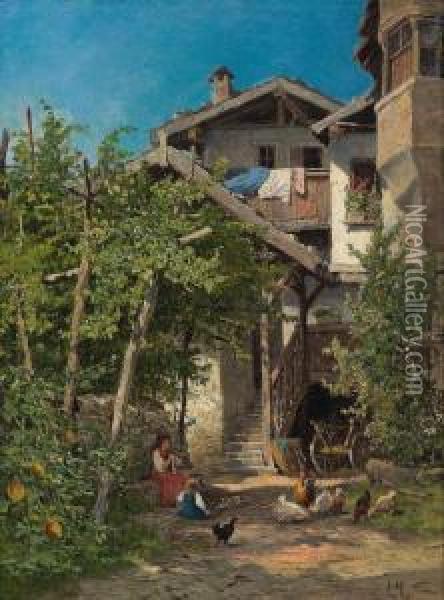 Casa Di Contadini Nella Luce Estiva Oil Painting - Leopold Munsch