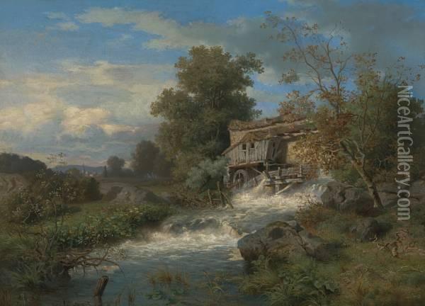 Molle Ved Foss Oil Painting - Ludwig Munthe