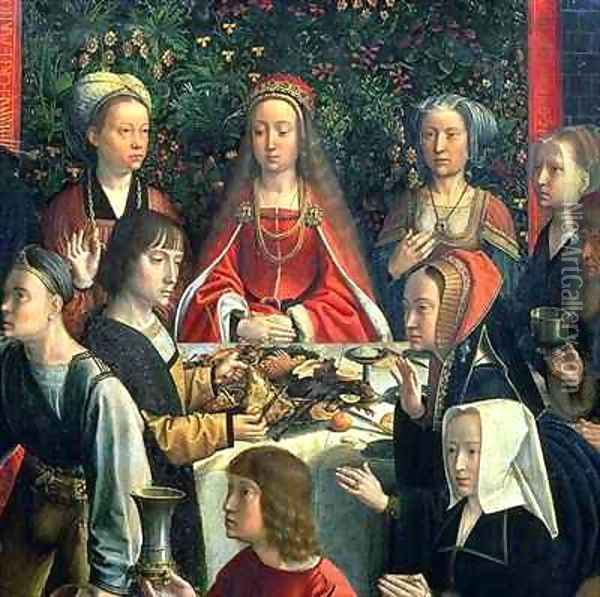 The Marriage at Cana detail of the bride and surrounding guests Oil Painting - Gerard David