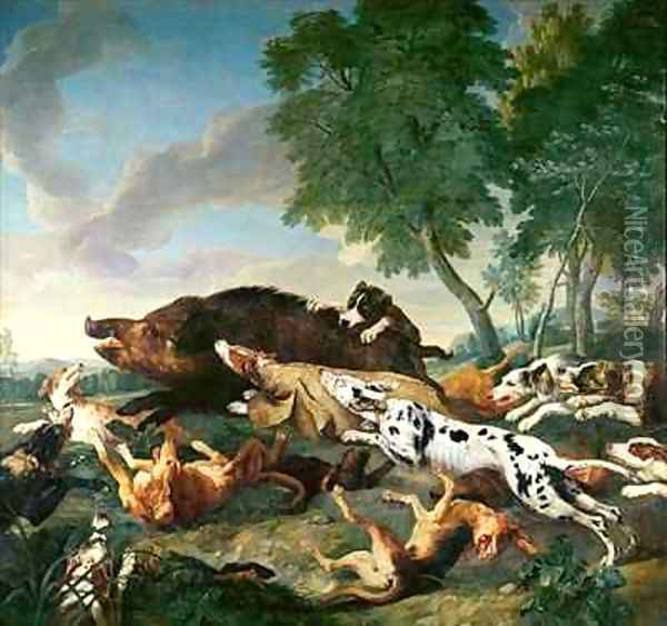 Wild Boar Hunt Oil Painting - Alexandre-Francois Desportes