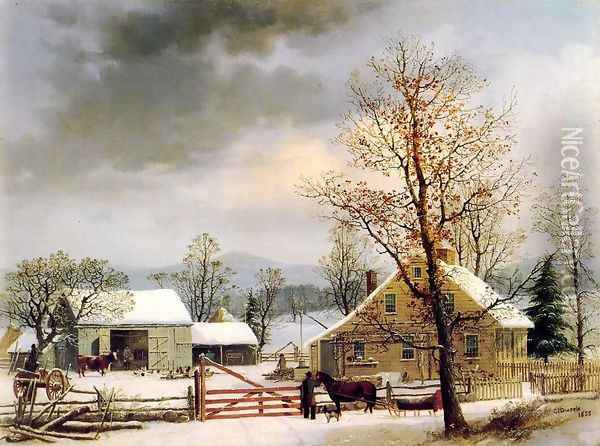 New England Winter Scene Oil Painting - George Henry Durrie