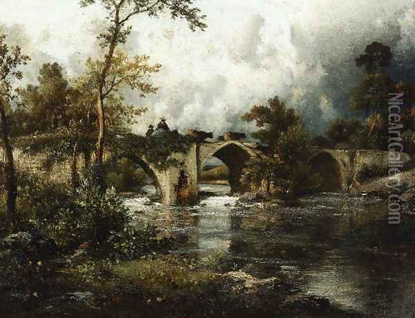 The Old Bridge Oil Painting - Jules Dupre