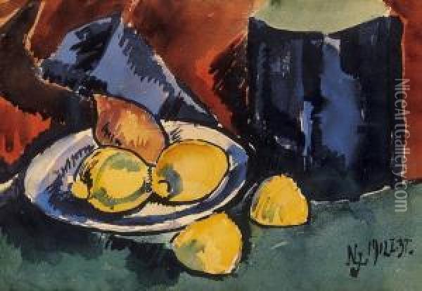 Still Life With Lemons Oil Painting - Jozsef Nemes Lamperth
