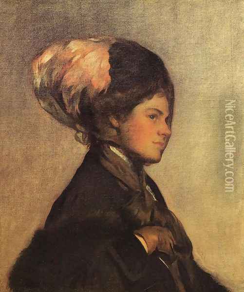 The Pink Feather (or The Brown Veil) Oil Painting - Joseph Rodefer DeCamp