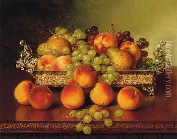 Still Life with Peaches and a Silver Dish Oil Painting - Robert Spear Dunning