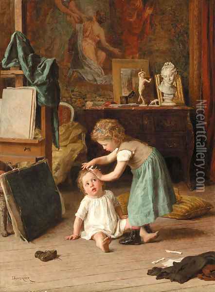 A touch of pampering Oil Painting - Theophile-Emmanuel Duverger