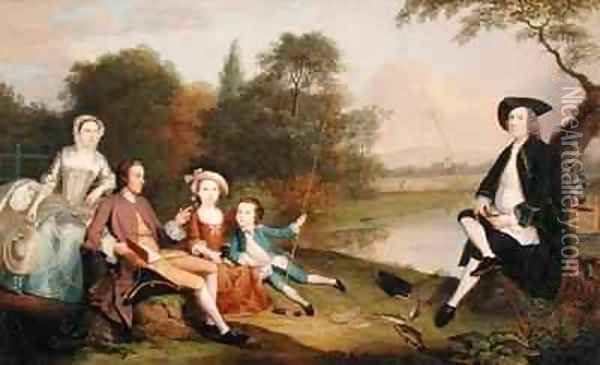 Portrait of a Family traditionally known as the Swaine family of Fencroft Cambridgeshire Oil Painting - Arthur Devis
