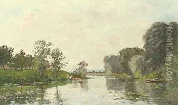 A River Landscape, Summer Oil Painting - Hippolyte Camille Delpy