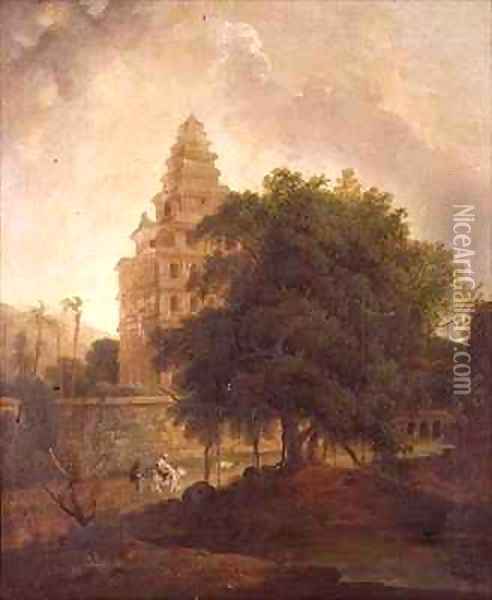 Travellers on a Path by the Kalyan Mahal Gingee Tamil Nadu Oil Painting - Thomas Daniell